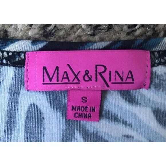 Max & Rina Tunic Top Blouse Blue Zebra Print Zipper Accents Size Small - Picture 3 of 9